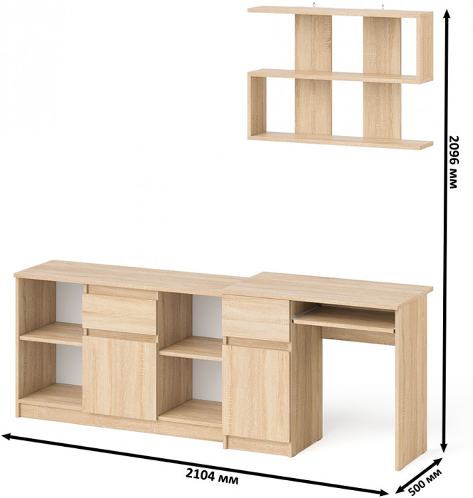 Мори Стол компьютерный МС-1 левый + Тумба МТВ1204.1 + Полка 900, цвет дуб сонома, ШхГхВ 210,4х50х209,6 см., НЕ универсальная сборка
