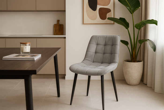 Стул "Бостон" черный матовый Velutto 52 серый