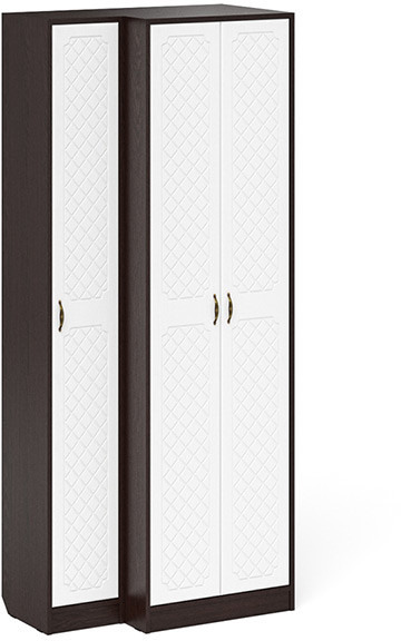 Прихожая П-6 Шкаф + Пенал, цвет венге/фасады МДФ белое дерево фрезеровка ромб, ШхГхВ 90х50х210 см., универсальная сборка