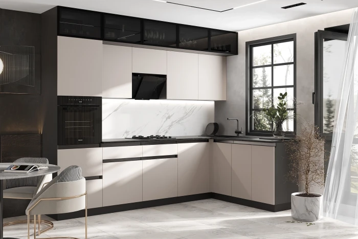 Кухня Техно-6 3,0х1,8м (Кашемир, Графит (Кастилло темный))