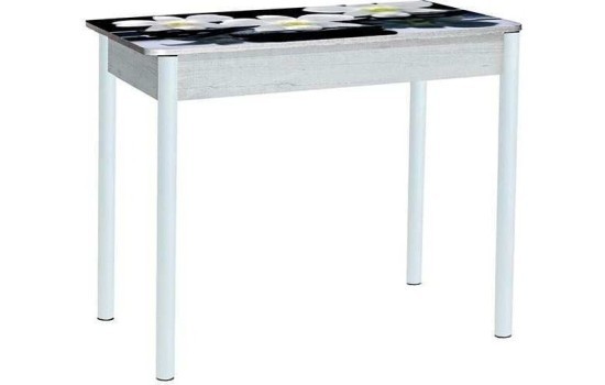 Нью йорк фотопечать стол обеденный раздвижной / орхидея на черных камнях/бетон белый/белый