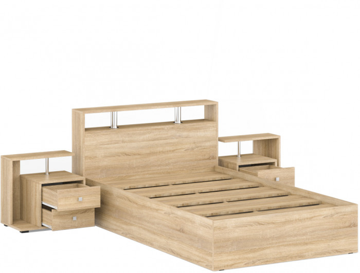 Камелия Кровать 1200 + две тумбы, цвет дуб сонома, ШхГхВ 236х217х78,2 см., сп.м. 1200х2000 мм., без матраса, основание есть