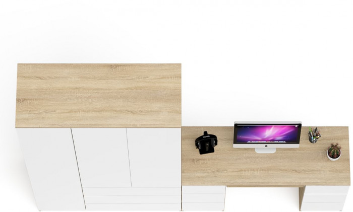Мори Стол компьютерный МС-2 + Шкаф МШ1200.1, цвет дуб сонома/белый, ШхГхВ 255,8х50,4х209,6 см., универсальная сборка