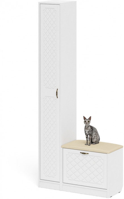 Прихожая П-6 Компоновка № 19, цвет белая шагрень/фасады МДФ белое дерево фрезеровка ромб, ШхГхВ 90х35х210 см., универсальная сборка