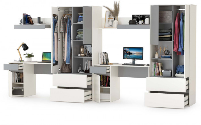 Торонто Компоновка № 12, цвет белый шагрень/стальной серый, ШхГхВ 400х53,1х195,7 см., универсальная сборка