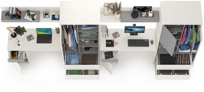 Торонто Компоновка № 12, цвет белый шагрень/стальной серый, ШхГхВ 400х53,1х195,7 см., универсальная сборка