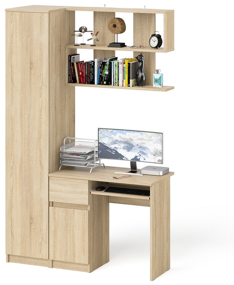 Мори компьютерный стол МС-1 левый + Пенал МШ400.1 + Полка 900, дуб сонома
