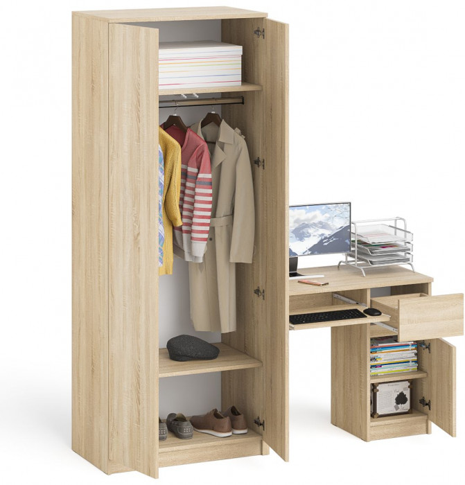 Мори компьютерный стол МС-1 правый + Шкаф МШ800.1, дуб сонома