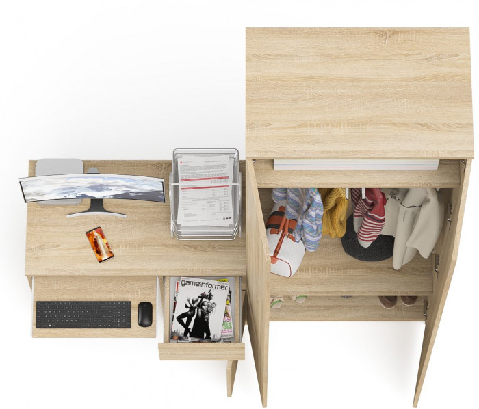 Мори компьютерный стол МС-1 правый + Шкаф МШ800.1, дуб сонома