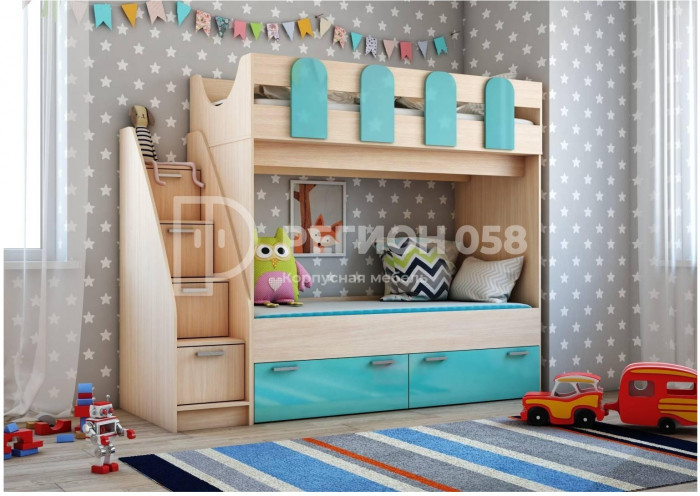 Двухъярусная кровать Бемби-11 МДФ (Цитрус глянец, Ясень шимо светлый)