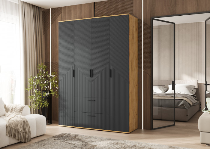 Сильвия Шкаф 4-х створчатый 1600, Браш Графит/Дуб Крафт