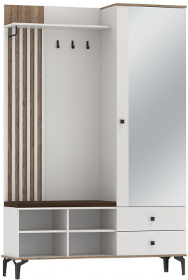 Шкаф для прихожей 51.22 Либерти опора h=150мм с зеркалом Белый / Дуб Каньон