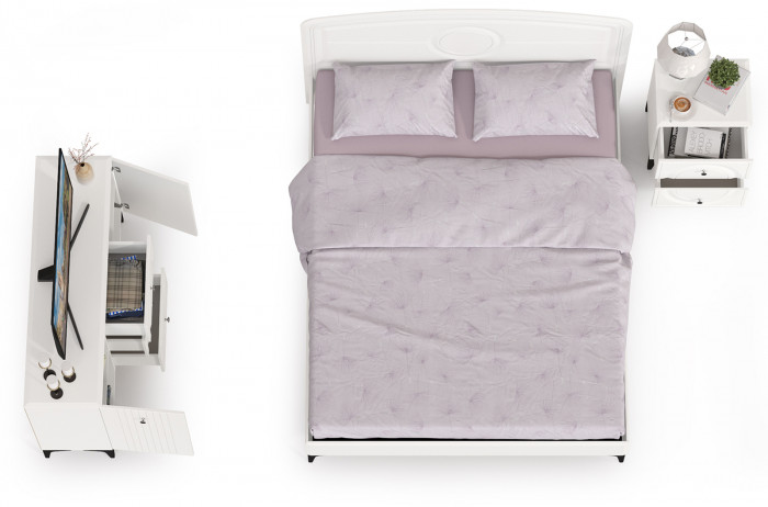 Валенсия Спальня № 03, цвет ЛДСП белый шагрень/МДФ белый шагрень, ортопед есть, сп. м. 1600х2000 мм., б/м