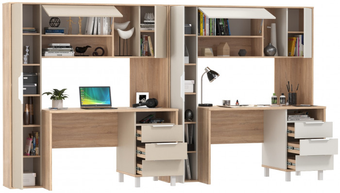 Два стола компьютерных Комфорт 12.95N, цвет дуб сонома/белый/дуб сонома/сатин, ШхГхВ 324х60,3х180 см., НЕ универсальная сборка