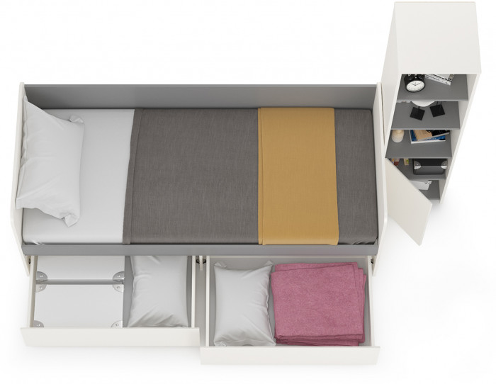 Торонто 11.39 Кровать + 13.13 Шкаф комбинированный, цвет белый шагрень/стальной серый, ШхГхВ 234х84,4х149,7 см, сп. м. 800х1900 мм, б/м, основан. есть