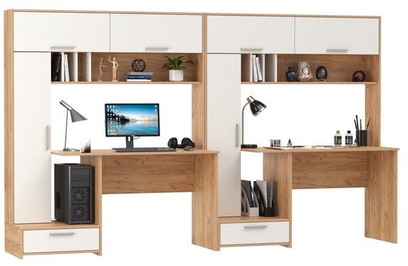 Лайт Стол письменный 03.243Н + Лайт Стол письменный 03.243Н, цвет дуб крафт золотой/белый премиум, ШхГхВ 300,4х57,3х179,9 см., НЕ универсальная сборка