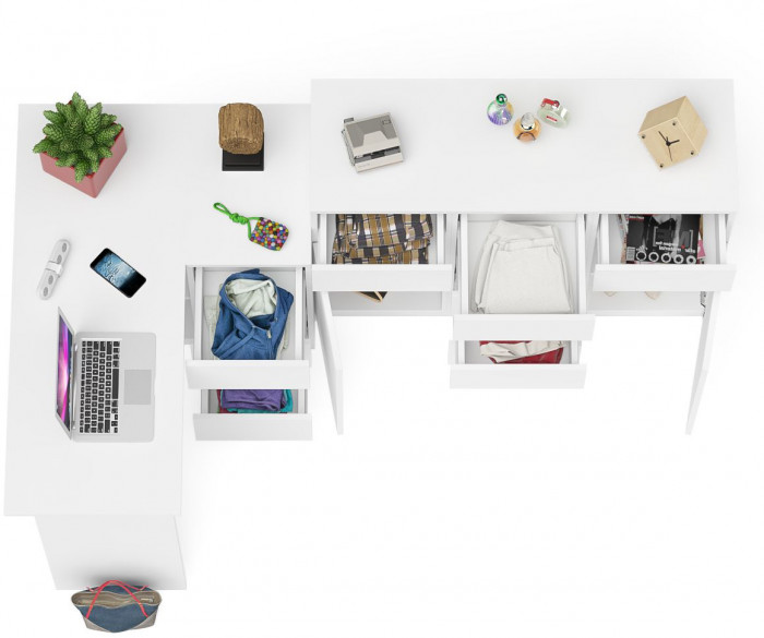 Мори Стол компьютерный МС-16 правый + Комод МК1200.4, цвет белый, ШхГхВ 244,8х84,9х94 см., выдвижные ящики справа, НЕ универсальная сборка