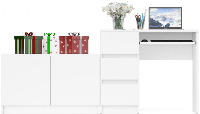 Мори Стол компьютерный МС-6 левый + Тумба МА900.1, цвет белый, ШхГхВ 180,4х50,4х76,6 см., выдвижные ящики слева, НЕ универсальная сборка