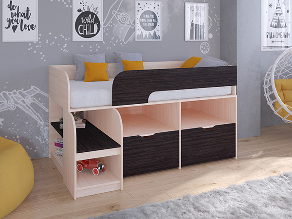 Кровать чердак Астра 9 V6 Дуб молочный/Венге