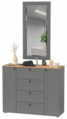 Остин 16.221 Комод + 17.03 Зеркало, цвет серый графит/дуб крафт золотой, ШхГхВ 120х41,9х229,6 см.