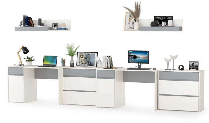 Торонто Компоновка № 13, цвет белый шагрень/стальной серый, ШхГхВ 400х53,1х150 см., универсальная сборка