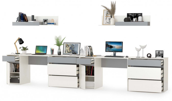 Торонто Компоновка № 13, цвет белый шагрень/стальной серый, ШхГхВ 400х53,1х150 см., универсальная сборка