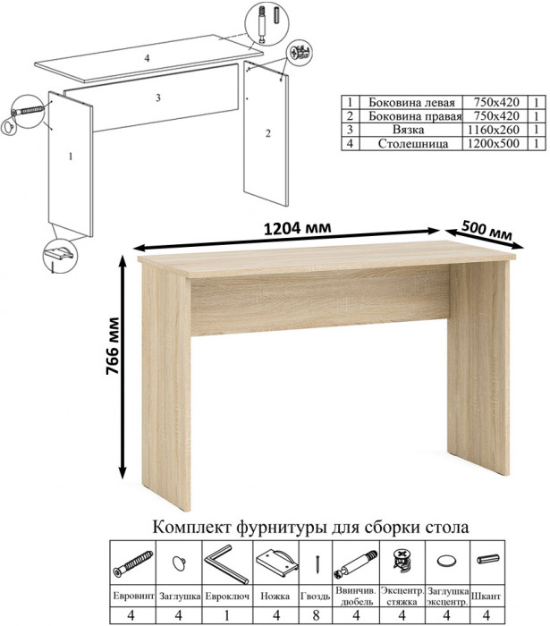 Мори Стол письменный МСП1200.1 + Комод МК1200.10, цвет дуб сонома/белый, ШхГхВ 240,8х50х115 см., универсальная сборка