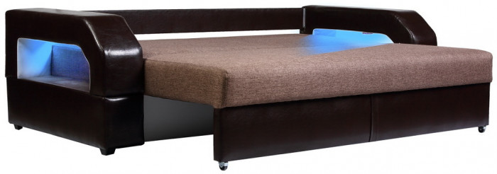 Диван-кровать Манчестер, еврокнижка, блок независимых пружин, рогожка/экокожа, 150х195, коричневый