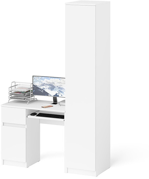 Мори компьютерный стол МС-1 левый + Пенал МШ400.1, белый