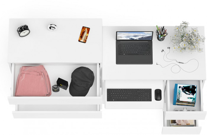 Мори компьютерный стол МС-6 правый + Комод МК800.4, белый