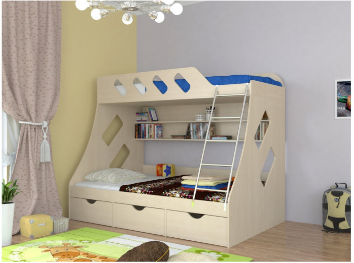 Дельта-20.01 Детская двухъярусная кровать с лестницей (Кремовый, Ясень шимо светлый)