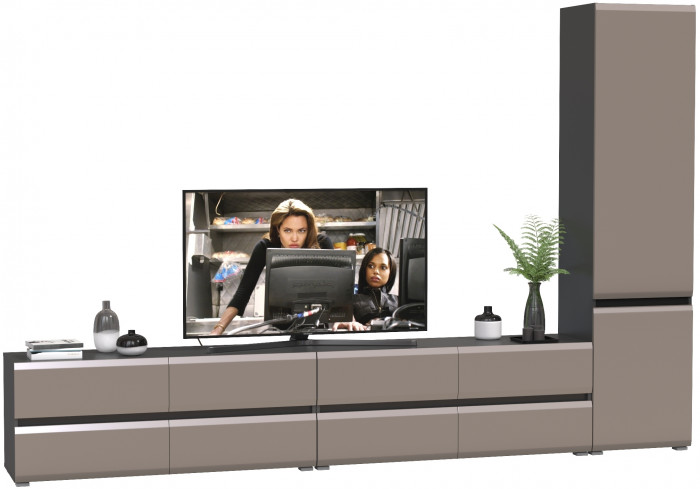 Сидней Комплектация № 127, цвет корпус: антрацит/фасады: МДФ веллюто капучино, ШхГхВ 309,8х41,3х205,2 см., универсальня сборка