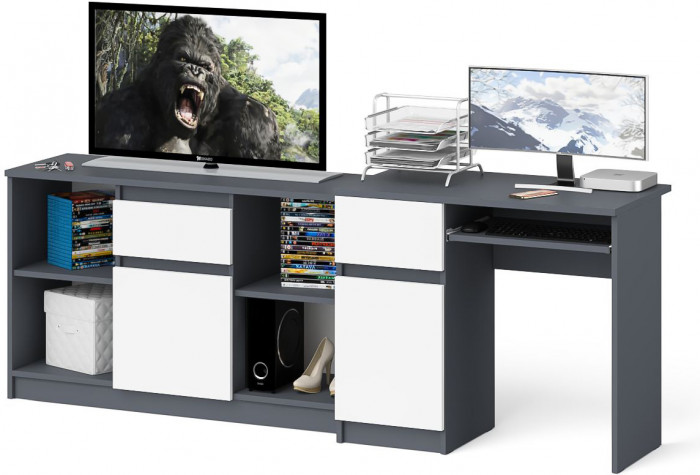 Мори Стол компьютерный МС-1 левый + Тумба МТВ1204.1, цвет графит/белый, ШхГхВ 210,4х50х76,6 см., выдвижной ящик слева, НЕ универсальная сборка