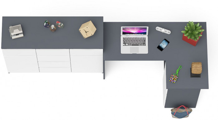 Мори Стол компьютерный МС-16 правый + Комод МК1200.4, цвет графит/белый, ШхГхВ 244,8х84,9х94 см., выдвижные ящики справа, НЕ универсальная сборка