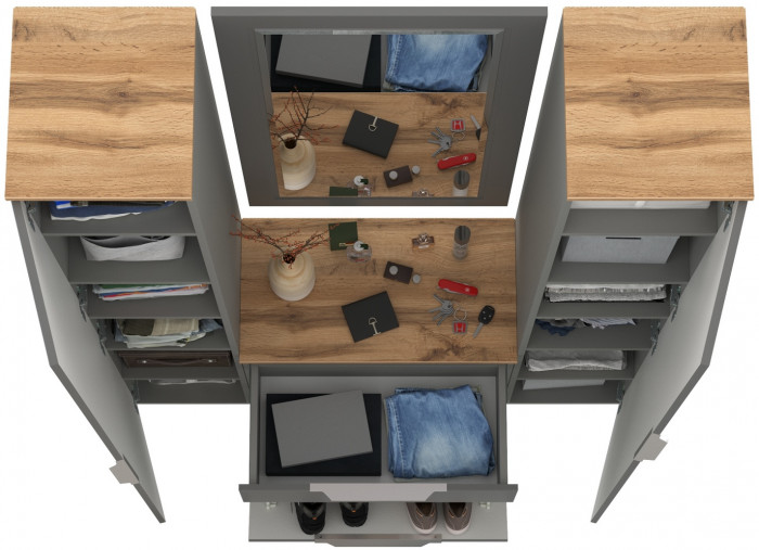 Октава Прихожая 43, серый графит/дуб крафт золотой/фасады МДФ серый графит