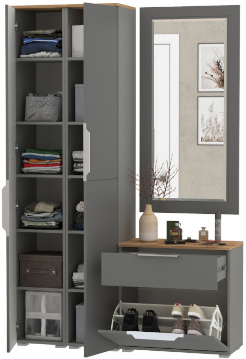 Октава Прихожая 43, серый графит/дуб крафт золотой/фасады МДФ серый графит