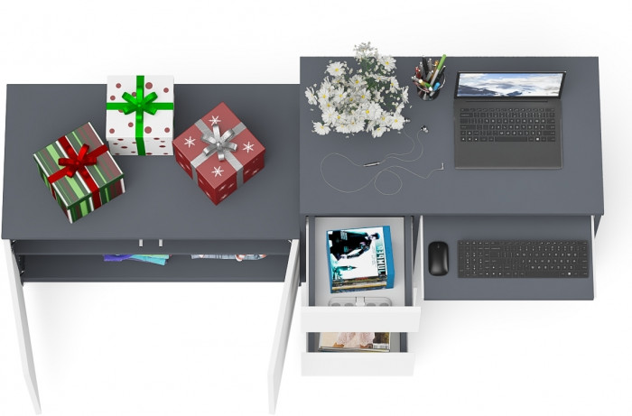 Мори Стол компьютерный МС-6 левый + Тумба МА900.1, цвет графит/белый, ШхГхВ 180,4х50,4х76,6 см., выдвижные ящики слева, НЕ универсальная сборка