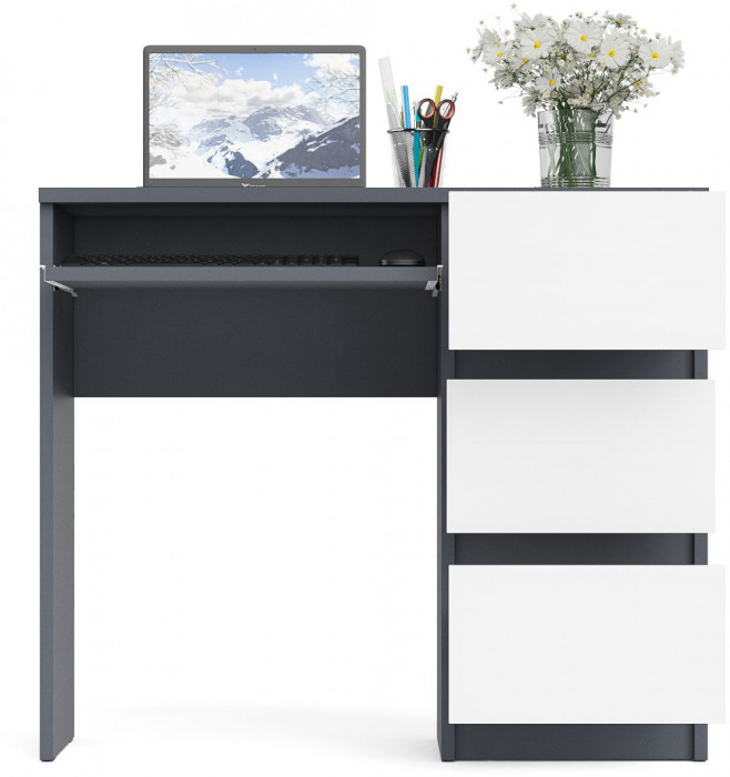 Мори Стол компьютерный МС-6 правый, цвет графит/белый, ШхГхВ 90х50х76,6 см., выдвижные ящики справа, НЕ универсальная сборка