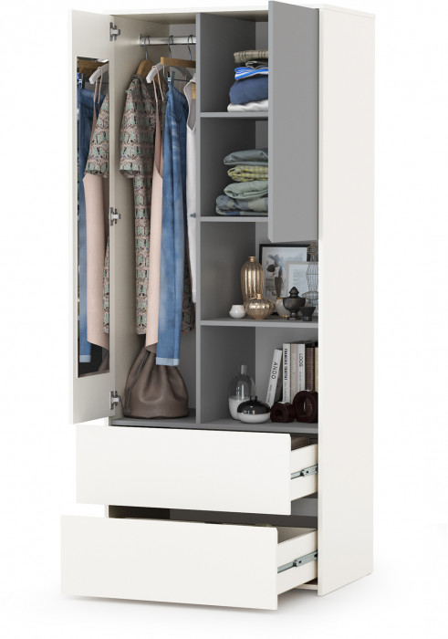 Торонто 13.333 Шкаф для одежды, белый шагрень/стальной серый