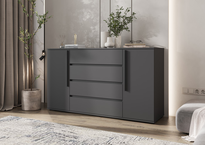 Норд Комод 2 двери 4 ящика (1600), Графит