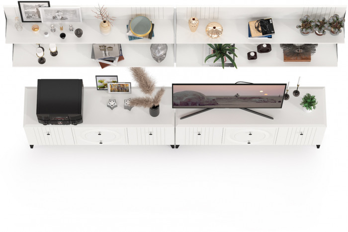 Валенсия Гостиная № 053, цвет ЛДСП белый шагрень/МДФ белый шагрень, ШхГхВ 266,2х38,3х210 см.