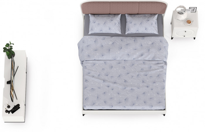 Валенсия Спальня № 12, цвет ЛДСП белый шагрень/чёрный/МДФ белый шагрень/ткань велутто 19, ортопед есть, сп. м. 1600х2000 мм., б/м