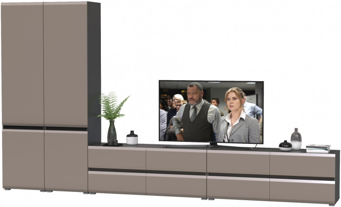 Сидней Комплектация № 128, цвет корпус: антрацит/фасады: МДФ веллюто капучино, ШхГхВ 359,8х41,3х205,2 см., универсальня сборка