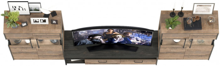 Трувор Гостиная 068, цвет дуб гранж песочный/интра, ШхГхВ 321,4х45,4х135,3 см., универсальная сборка