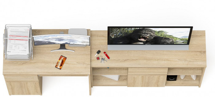 Мори Стол компьютерный МС-1 левый + Тумба МТВ1204.1, цвет дуб сонома, ШхГхВ 210,4х50х76,6 см., выдвижной ящик слева, НЕ универсальная сборка