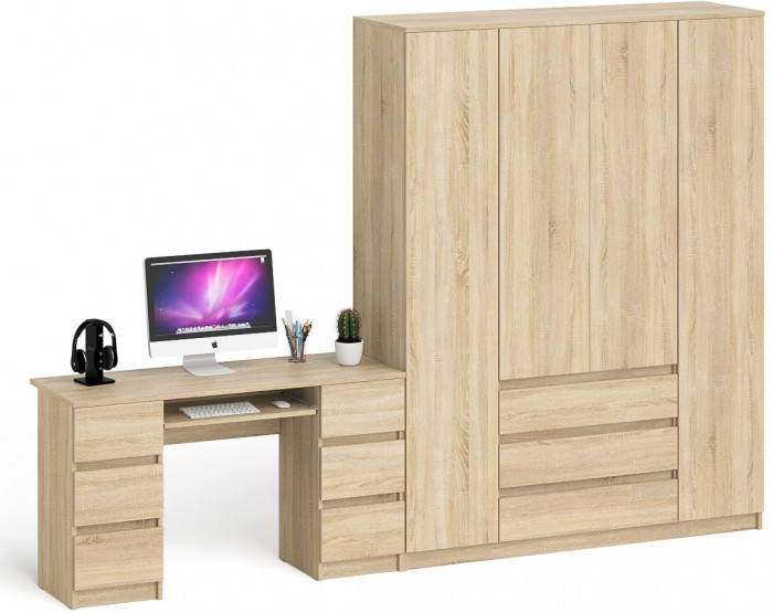 Мори Стол компьютерный МС-2 + Шкаф МШ1600.1, цвет дуб сонома, ШхГхВ 295,8х50,4х209,6 см., универсальная сборка