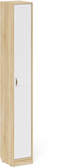 Прихожая П-6 Компоновка № 19, цвет дуб сонома/фасады МДФ белое дерево фрезеровка ромб, ШхГхВ 90х35х210 см., универсальная сборка