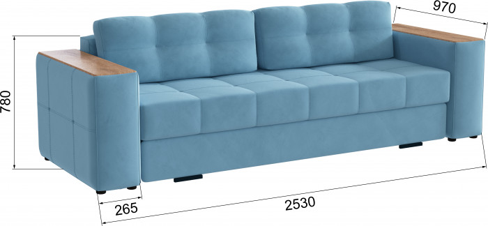 Диван раскладной Виконт, светло-голубой/мдф дуб канадский