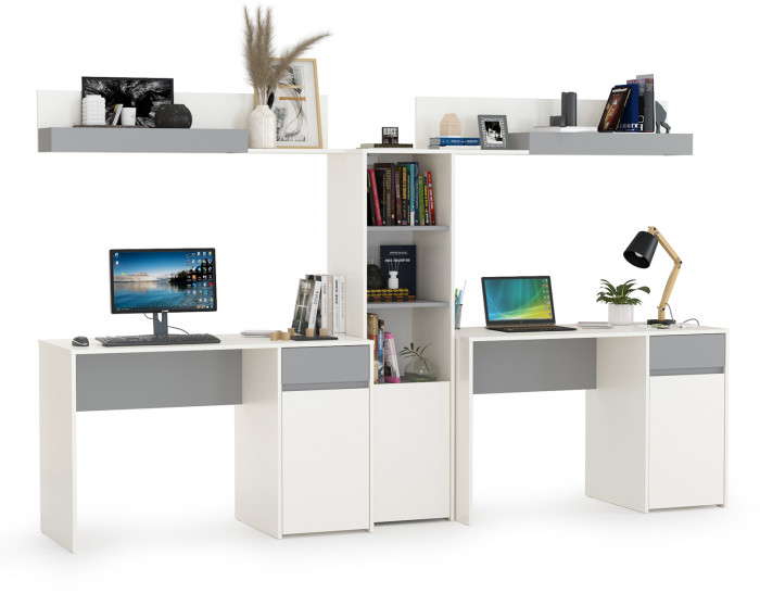 Торонто Компоновка № 16, цвет белый шагрень/стальной серый, ШхГхВ 280х53,1х149,7 см., универсальная сборка