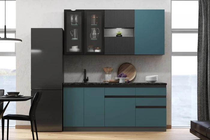 Кухня Техно-6 2,0м Графит/Атлантик софт/Графит софт